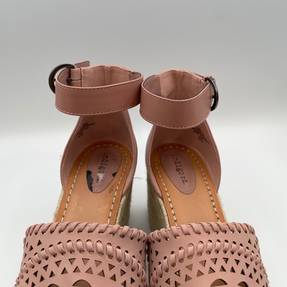 Indigo Rd Jordie Wedge Sandals Pink Laser Cut Espadrille Womens 9 Boho Platform - Picture 5 of 8
